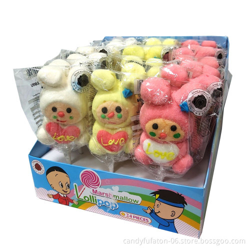 Whole sale Cartoon HALAL Marshmallow Lollipop fruity flavored lollipop marshmallow